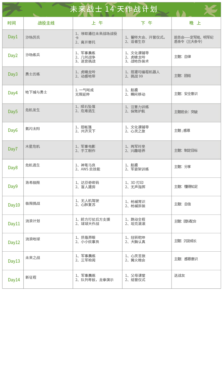暑假14天未来战士夏令营