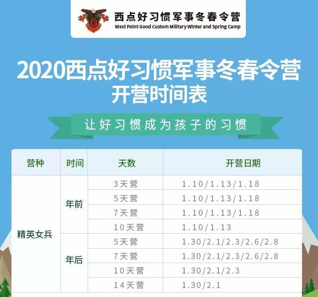 精英女兵冬令营课程时间